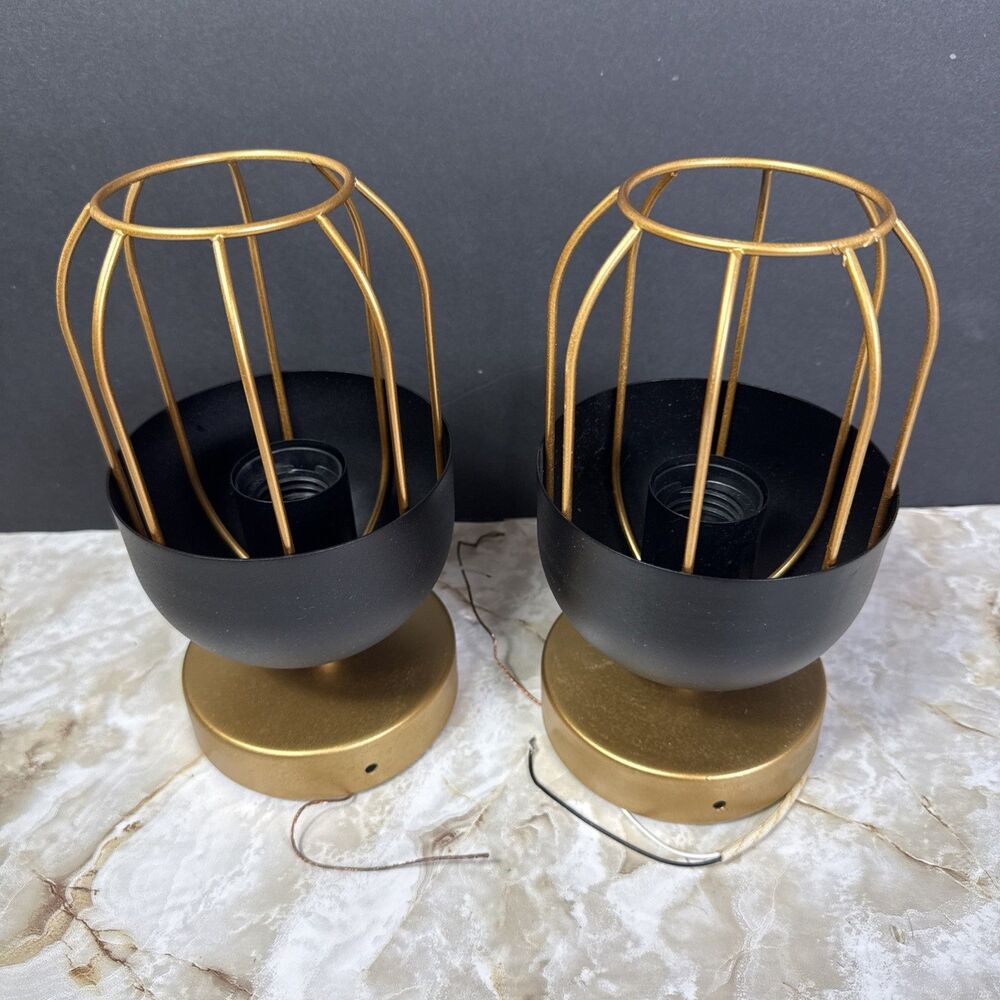 2 Pack Ceiling Light Fixture Gold Plate Matte Black Shade Bird Cage Incomplete**
